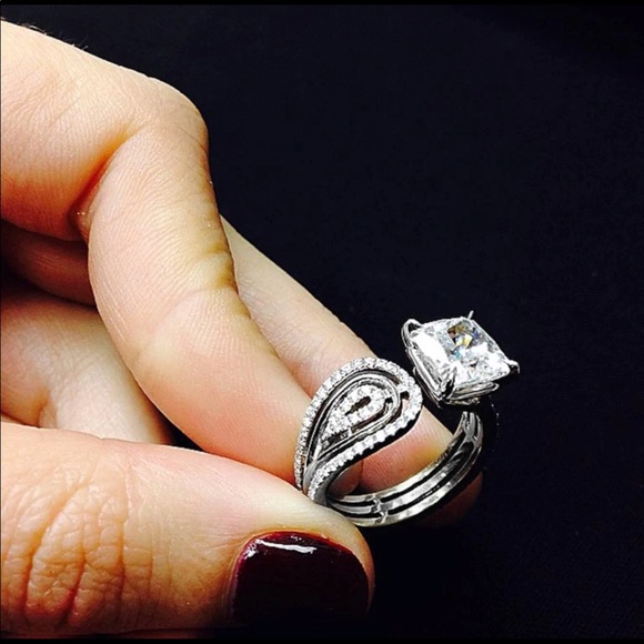 Adjustable 925 Silver Square Shape White Sapphire - Picture 3 of 8